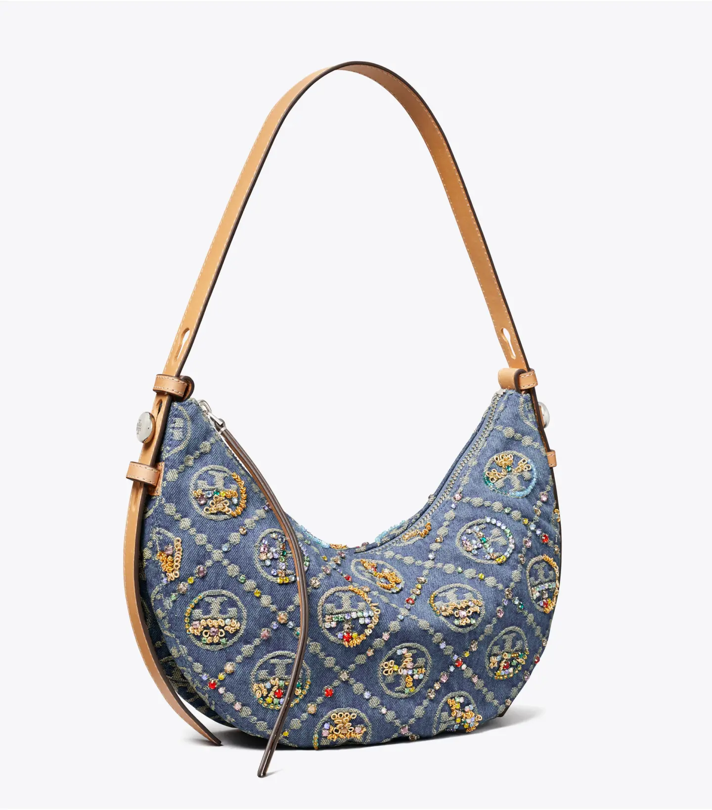 [New Arrival] T Monogram Romy Embellished Denim Crescent Bag